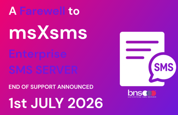 A farewell banner for msXsms Enterprise SMS Server, announcing end of support on 1st July 2026.